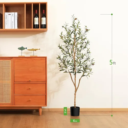 Vista 4 de Kazeila - Árbol de olivo artificial de 5 pies de alto, planta de seda falsa para decoración del hogar, oficina, interior, árbol en maceta falsa