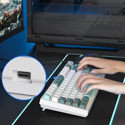 Vista 6 de Junta de teclado 75% montada con almohadillas absorbentes de sonido, teclado mecánico RGB compacto con cable de 82 teclas para juegos, enchufe