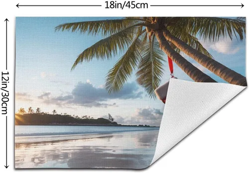 Vista 2 de Juego de 6 manteles individuales de PVC con diseño de palmera de Feliz Navidad, antideslizantes, 12 x 18 pulgadas, juego de manteles individuales