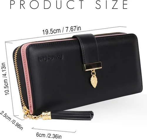 Vista 7 de Carteras RFID para mujer con múltiples ranuras para tarjetas y compartimento para celular, billetera para mujer, Negro, Classic