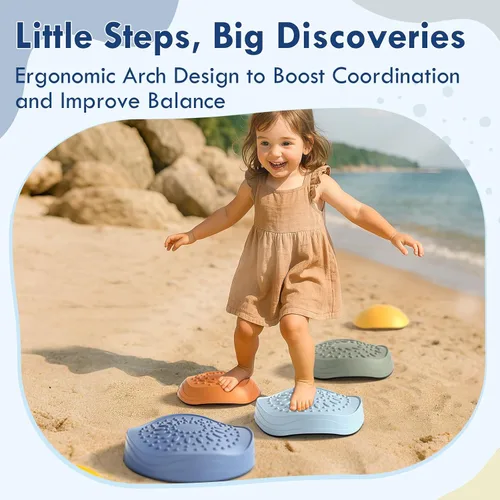 Vista 3 de Lehoo Castle Stepping Stones for Kids, Non-Slip Toddler Stepping Stones, Indoor & Outdoor Sensory Toys for Toddlers 1-3, Balance Board Obstacle