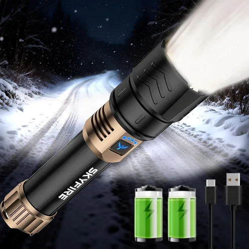 Vista 11 de SKYFIRE Linternas recargables de alto lúmenes, linterna súper brillante de 5000mAh, linterna táctica LED impermeable y potente para camping