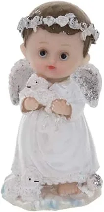 Vista 2 de Figura de recuerdo, 12 piezas, ángel blanco con cordero, decoraciones impresionantes o recuerdos de fiesta, para bautismo, primera comunión