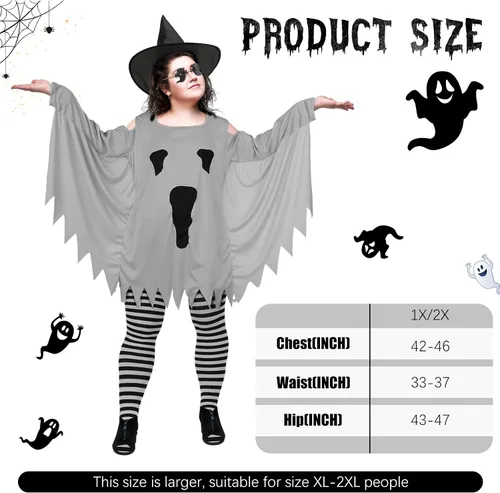 Vista 2 de Eurzom Disfraz de fantasma de Halloween para mujer, kit de accesorios de disfraz de fantasma para adultos, ala de manga larga para fiesta de cosplay