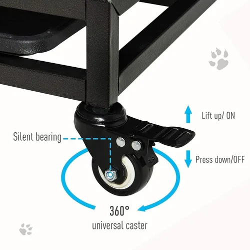 Vista 7 de Jaula resistente de 44 pulgadas para perros con ruedas, de acero indestructible a prueba de escapes, para perros de alta ansiedad, grandes