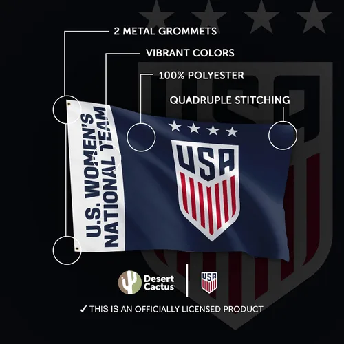 Vista 4 de Desert Cactus Bandera de fútbol de Estados Unidos USWNT Equipo nacional femenino de Estados Unidos, 100% poliéster, para interiores y exteriores, 3