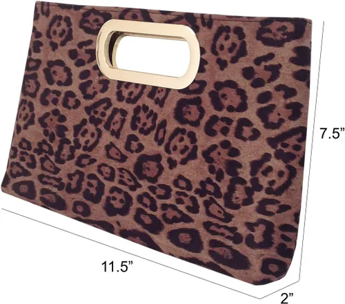 Vista 2 de JNB Embrague de leopardo pequeño con asa superior de ante sintético