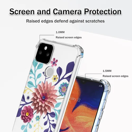 Vista 2 de Funda para Google 5A 5G Pixel 5A 5G con patrón de flores transparentes, TPU suave y ligero, a prueba de golpes, funda protectora para Google Pixel