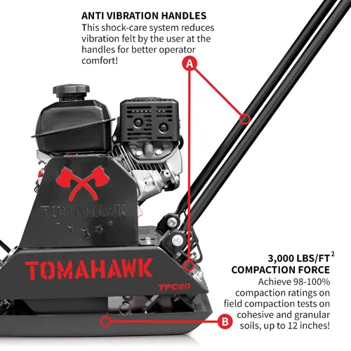 Vista 4 de Tomahawk - Compactador de placa vibratoria para suciedad, asfalto, grava, compactación de suelo con motor de 6 HP