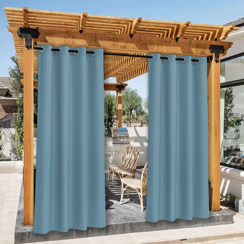 Vista 46 de NICETOWN Cortina para Exteriores para Patio Impermeable de 84 Pulgadas de Ancho, Aislamiento Térmico con Ojales Antioxidantes Bloqueo UV Cortina