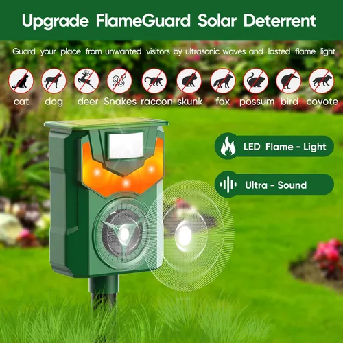 Vista 4 de Repelente ultrasónico de animales alimentado por energía solar, repelente de gatos al aire libre, alarma de ojos llameantes, repelente de animales