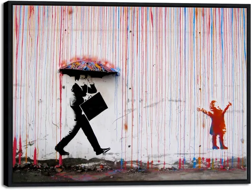 Vista 13 de Wieco Art Banksy Lluvia o Graffiti Colorido Callejero Famoso Pinturas en Lienzo Arte de Pared Moderno Inspirador Imágenes de Amor en Gris Impresión