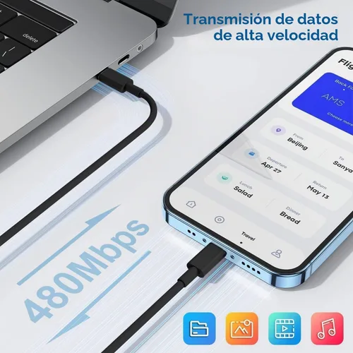 Vista 5 de Cargador de iPhone de carga rápida, enchufe de bloque de cargador de pared tipo C y cable USB C a Lightning de 10 pies de largo, caja de ladrillos