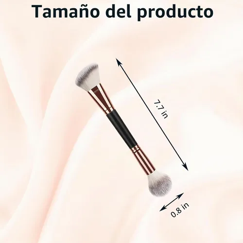 Vista 6 de 2 brochas de maquillaje de doble punta para contornear mezcla y bronceado, cepillo de base en ángulo y cepillo corrector Premium Luxe Hair para una