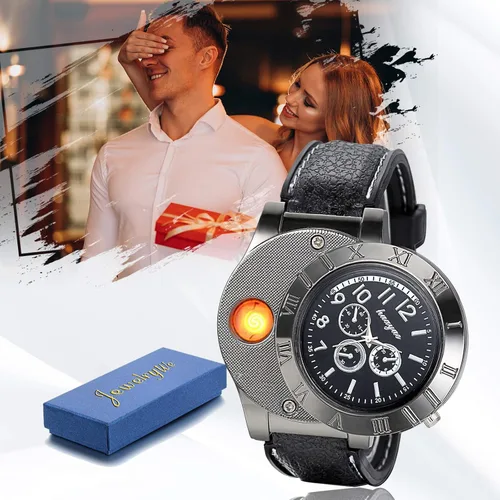 Vista 6 de JewelryWe Reloj de pulsera de cuarzo para hombre, con carga USB, resistente al viento, para Navidad