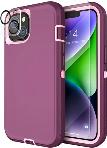 Vista 13 de MXX Funda para iPhone 13, con protector de pantalla de vidrio templado, protector de lente de cámara de 3 capas de alta resistencia, a prueba