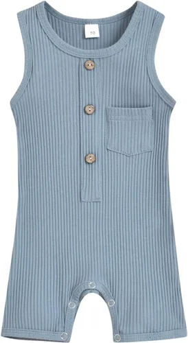 Vista 10 de Mameluco para bebé niña y niño, mono liso de una pieza, sin mangas, ropa de bebé de una pieza, trajes de verano beige (A-Beige)