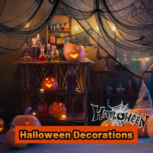 Vista 5 de Paquete de 4 decoraciones de tela espeluznante de Halloween, 30 x 72 pulgadas, paños de gasa de Halloween aterradores, paño espeluznante para casa