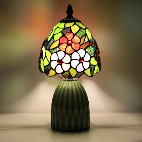 Vista 11 de Tiffany Stained Glass Mushroom Table Lamp 12.5 Inch -Blue Peacock Tiffany Lamp,6X6X12.5 Inch,Small Night Light,Ceramic Base, Mini Accent Light