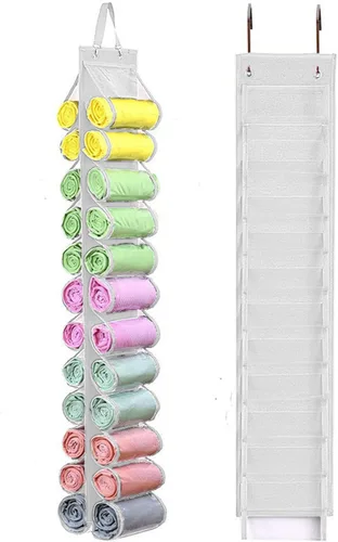 Vista 13 de Bolsa de almacenamiento para leggings con colgador, puede contener 24 leggings o camisas, compartimento para jeans, colgador de almacenamiento