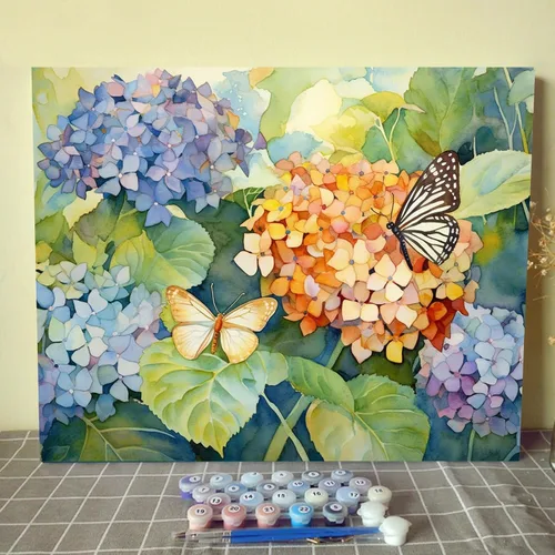 Vista 16 de Tucocoo Kits de pintura de paisaje de girasoles por números con pinceles y pigmento acrílico sobre lienzo para adultos, patrón de mariposas y flores