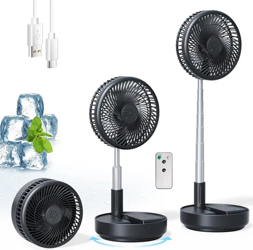 Vista 10 de Ventilador portátil oscilante de viaje, 10400mAh, funciona con pilas, recargable por USB, ventilador de piso, mesa, escritorio con control remoto, 4