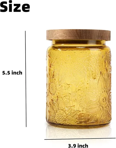 Vista 2 de Prettidecor Paquete de 2 tarros de almacenamiento de vidrio con tapa de bambú, recipientes de almacenamiento de alimentos de vidrio de cocina