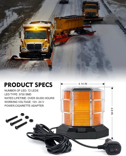 Vista 7 de LUMENIX 72 LED ámbar techo luz de advertencia para camiones Magnetic Mount Mini Light Bar for Construction Vehicles, Forklifts, Snow Plows