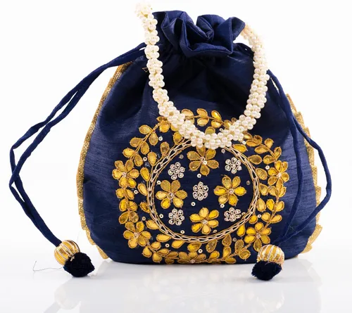 Vista 7 de Potli Bolso de mano Batawa bordado adornado hecho a mano, tradicional, étnico, dorado, trabajo, boda, bolso de mano para niñas y mujeres