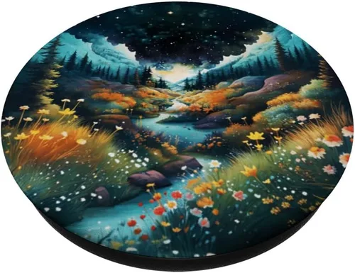 Vista 2 de Paisaje de acuarela encantada: bosque, montaña, flores PopSockets intercambiables PopGrip