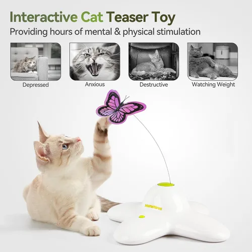 Vista 6 de ALL FOR PAWS 6-Pack Butterfly Refills for Interactive Cat Toy, Replacement Butterflies for Automatic Cat Spinner Toy, Durable Self-Play Butterfly