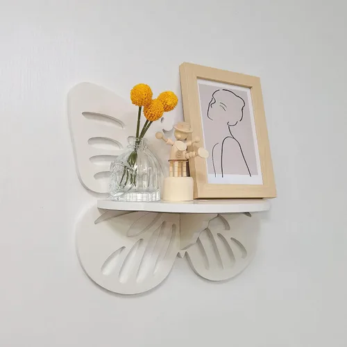 Vista 5 de Estante flotante Deor de pared con forma de mariposa, bonito estante de pared para habitación de niños, pequeño estante decorativo montado