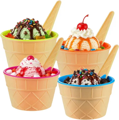 Vista 9 de Juego de 12 cuencos y cucharas de helado de plástico para regalo de fiesta