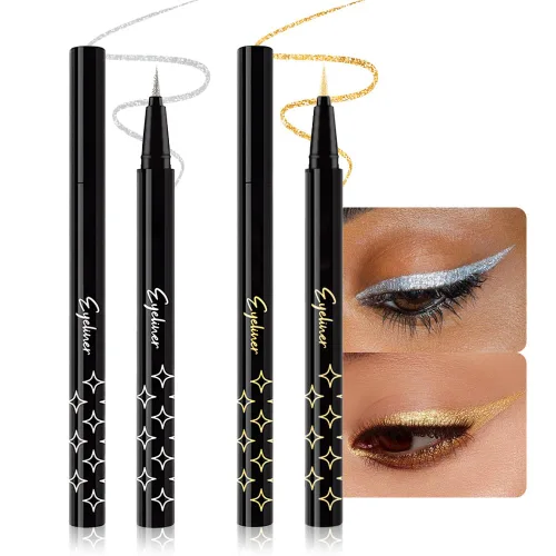 Vista 20 de evpct Delineador de ojos líquido cromático dúo, con purpurina de bronceador rosa, destello metálico brillante, sombra de ojos en lápiz, cambio