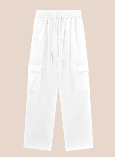 Vista 5 de Dokotoo Pantalones cargo de cintura alta y pierna ancha para mujer, con 6 bolsillos, holgados, informales, de combate, militares