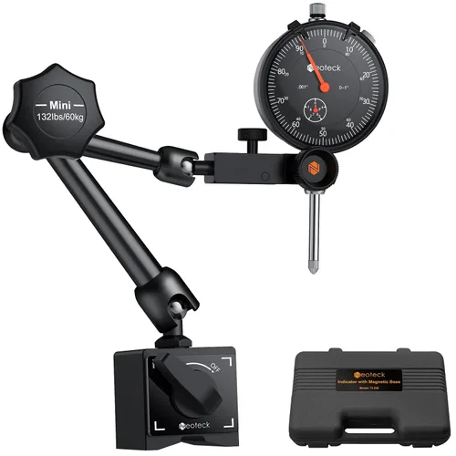 Vista 10 de Neoteck 0-1"/0.001" Dial Indicator and 176lbs (80kg) Max Pull Magnetic Base Calibre de descentralización con caja de almacenamiento, calibre de dial