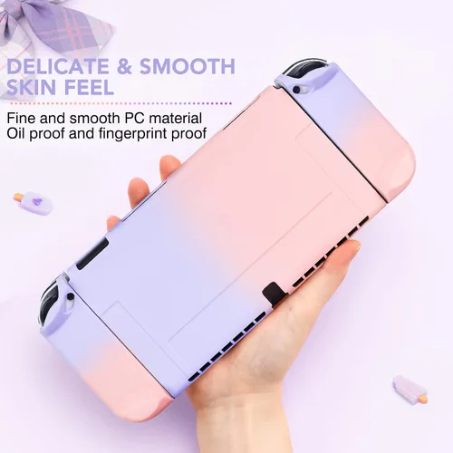 Vista 7 de DLseego Switch OLED Protective Case Dockable Hard Shell Anti-Scratch Cover Joycon Accessory Skin with 6PCS Thumb Grips Caps and 2Pc Screen