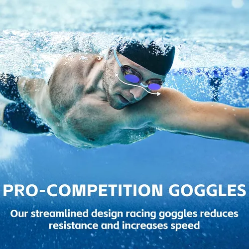 Vista 2 de Racing Swim Goggles 2 Pack for Adult Men Women 180° Panoramic Clear View Bungee Strap Swimming Goggles No Leaking