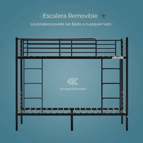Vista 4 de Bonnlo Litera individual sobre individual para niños, adolescentes y adultos, cama resistente de 2 pisos con escalera plana y barandilla de 13