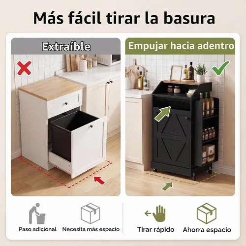 Vista 6 de YESHOMY Gabinete de basura de cocina de 13 galones con puerta de empuje Negro