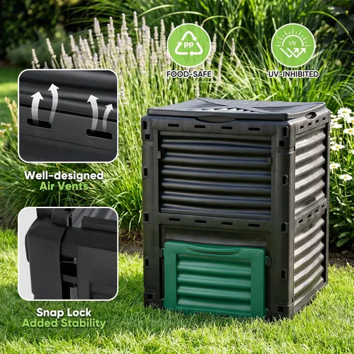 Vista 4 de Magshion Contenedor de compositor de jardín de 80 galones de material libre de BPA, contenedor de compost grande para todas las estaciones, caja