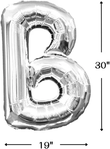 Vista 2 de Impresionante globo plateado "HAPPY B-DAY" de aluminio relleno de aire, (30 x 19 pulgadas), 1 juego, decoración deslumbrante de alta calidad y larga