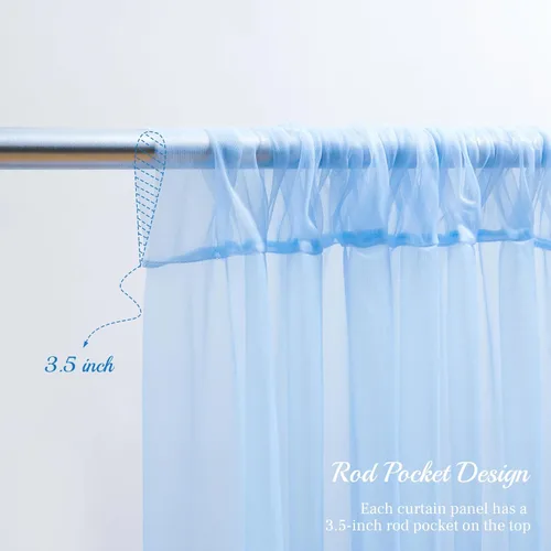 Vista 7 de Cortina de telón de fondo de tul azul bebé de 10 x 10 pies para fiestas, cortinas de fondo transparentes para bodas, baby shower, baby shower