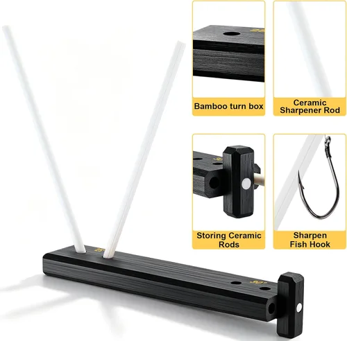 Vista 5 de Feekoon Afilador de cuchillos de cerámica de 9.8", caja de giro de 2 Negro