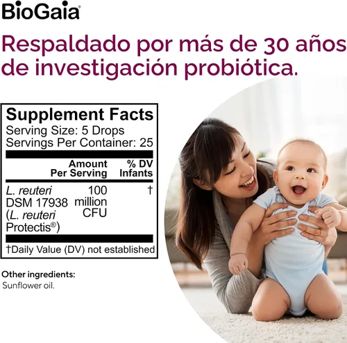 Vista 9 de BioGaia Protectis Gotas probióticas para bebé, esenciales para bebés para alivio de cólicos y gases, seguro para recién nacidos, alivia el llanto