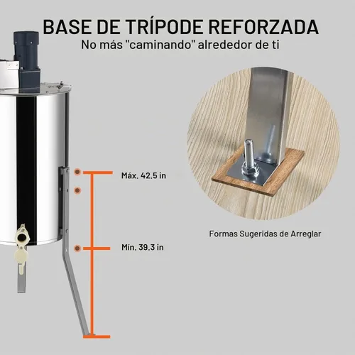 Vista 5 de VEVOR Extractor Eléctrico de Miel, Extracción de Apicultura de Acero Inoxidable de 2/4 Marcos, Centrifugadora de Tambor de Panal con Tapa