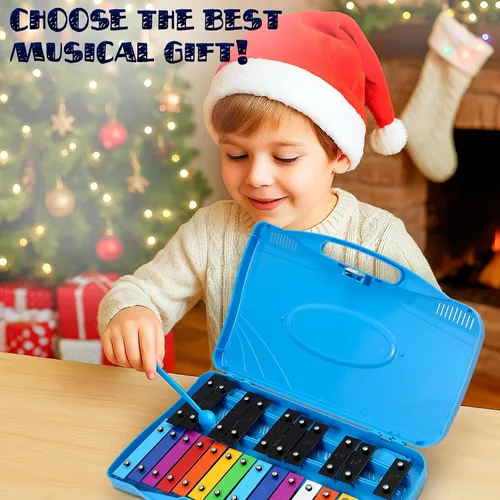 Vista 7 de MINIARTIS Glockenspiel Xilófono Xilófono de 25 notas con teclas metálicas coloridas para niños Instrumento musical de percusión Juguete