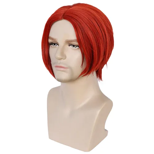 Vista 3 de IEBIYO Peluca roja de anime para hombre, peluca roja corta en capas rojas, peluca sintética unisex para Halloween, cosplay, fiesta de disfraces