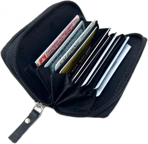 Vista 2 de Alpine Swiss Cartera organizadora de acordeón para mujer, de cuero, tarjeta, identificación, Negro -, Compacto