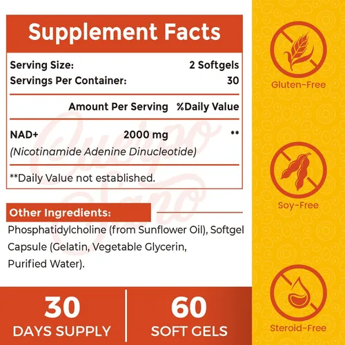 Vista 2 de Suplemento NAD de 2000 MG, NAD+ liposomal con alta absorción, más eficiente que la ribósido de nicotinamida, suplemento de refuerzo puro y Plus